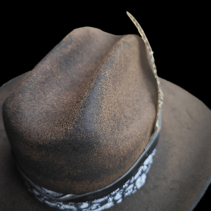 Cappello da cowboy in lana con piume Paisley Rock Star