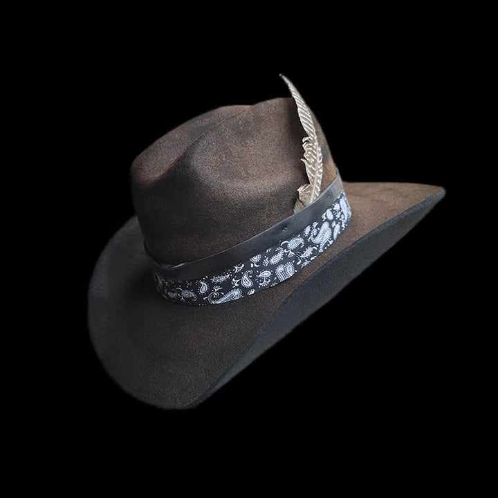 Cappello da cowboy in lana con piume Paisley Rock Star