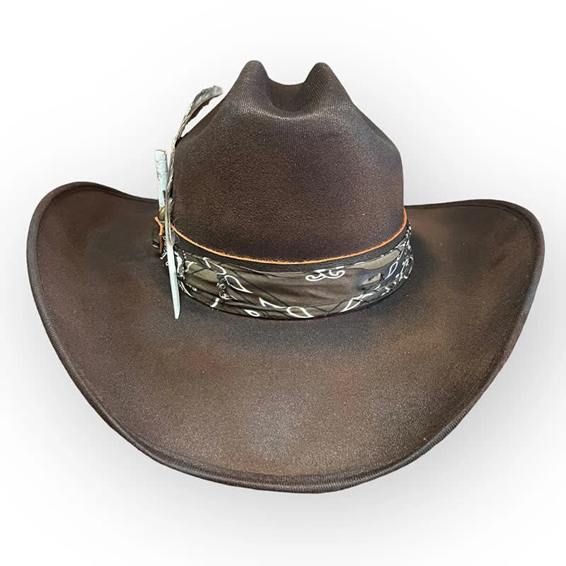 Cappello da cowboy in lana con piume Paisley Rock Star