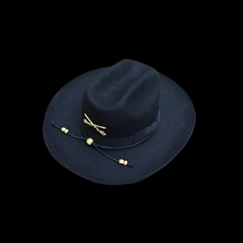 Cappello da cowboy in lana con decorazione dorata nera - image 1