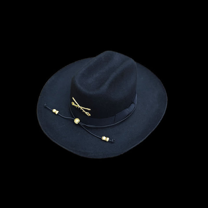 Cappello da cowboy in lana con decorazione dorata nera - image 1
