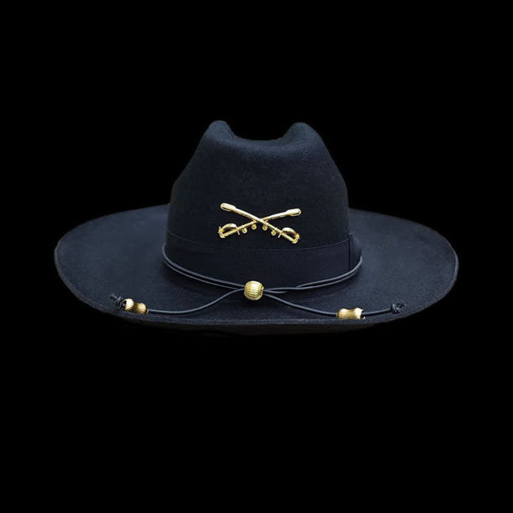 Cappello da cowboy in lana con decorazione dorata nera