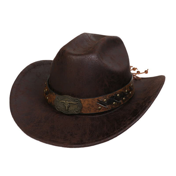 Cappello da cowboy vintage in similpelle Longhorn Bull - Caffè - Stile n. 2 - M (22"-22 7/8") - image 12