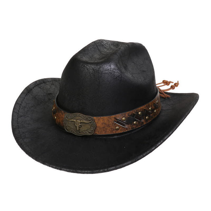 Cappello da cowboy vintage in similpelle Longhorn Bull - Nero - Stile n. 2 - M (22"-22 7/8") - image 15