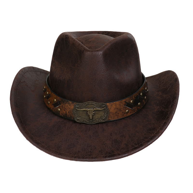 Cappello da cowboy vintage in similpelle Longhorn Bull - image 3