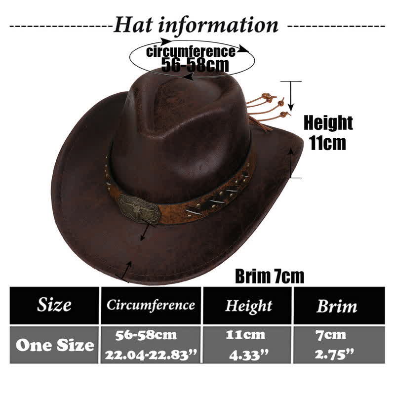 Cappello da cowboy vintage in similpelle Longhorn Bull - image 2