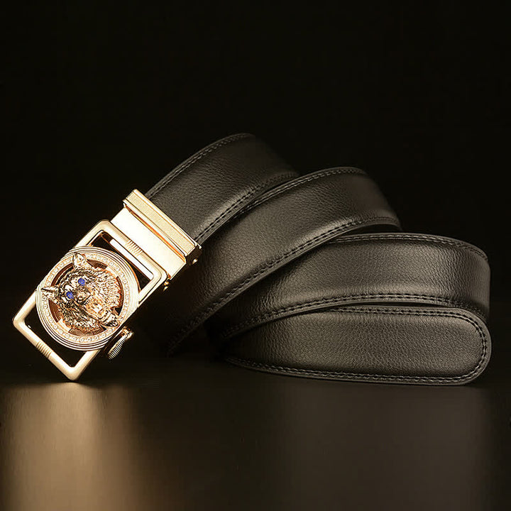Cintura in pelle con fibbia automatica con strass a testa di lupo da uomo - image 4