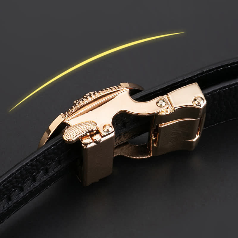 Cintura in pelle con fibbia automatica con strass a forma di lupo rotondo da uomo