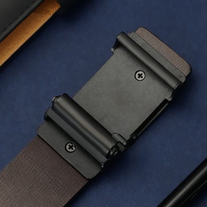 Cintura in pelle con fibbia automatica a griglia rettangolare da uomo - image 5