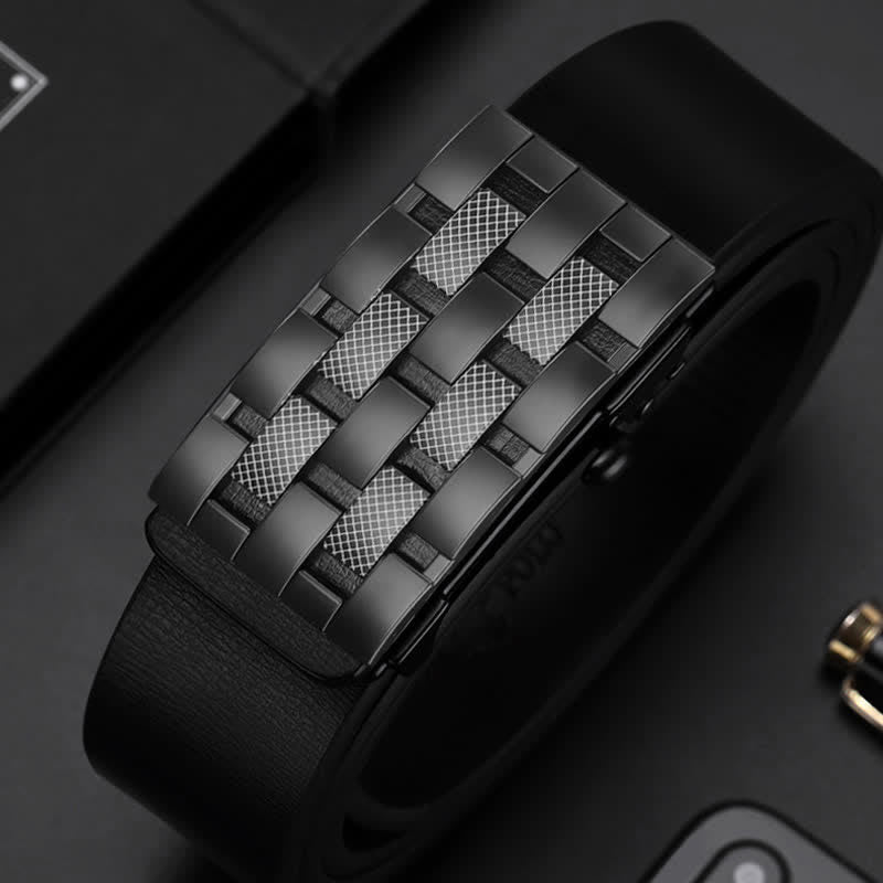 Cintura in pelle con fibbia automatica a griglia rettangolare da uomo - image 3