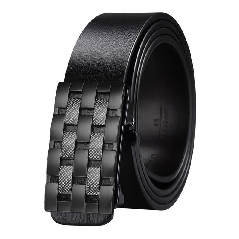 Cintura in pelle con fibbia automatica a griglia rettangolare da uomo - Nero - 46 - image 0