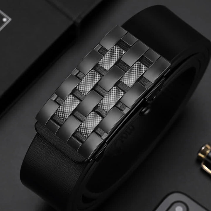 Cintura in pelle con fibbia automatica a griglia rettangolare da uomo - image 3