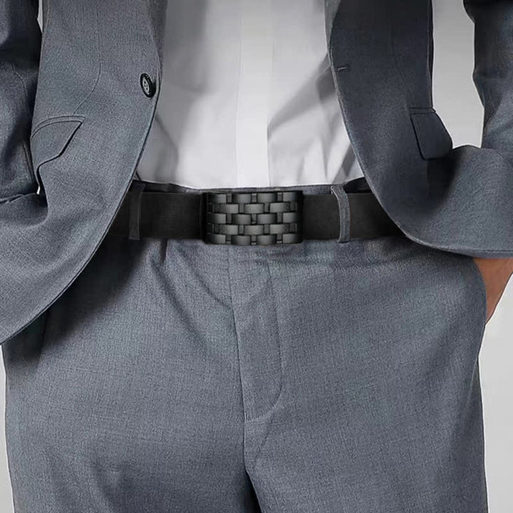 Cintura in pelle con fibbia automatica a griglia rettangolare da uomo