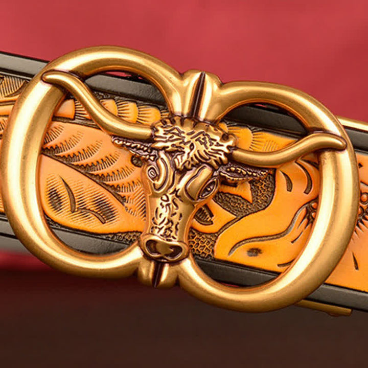 Cintura in pelle con fibbia automatica a forma di toro a doppio anello da uomo - image 5