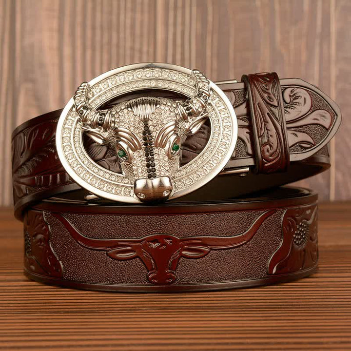 Cintura da uomo in pelle con fibbia automatica con strass scintillanti