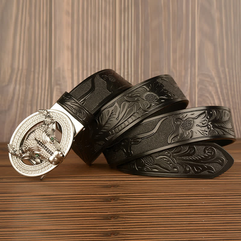 Cintura da uomo in pelle con fibbia automatica con strass scintillanti - image 10