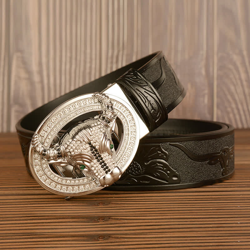 Cintura da uomo in pelle con fibbia automatica con strass scintillanti