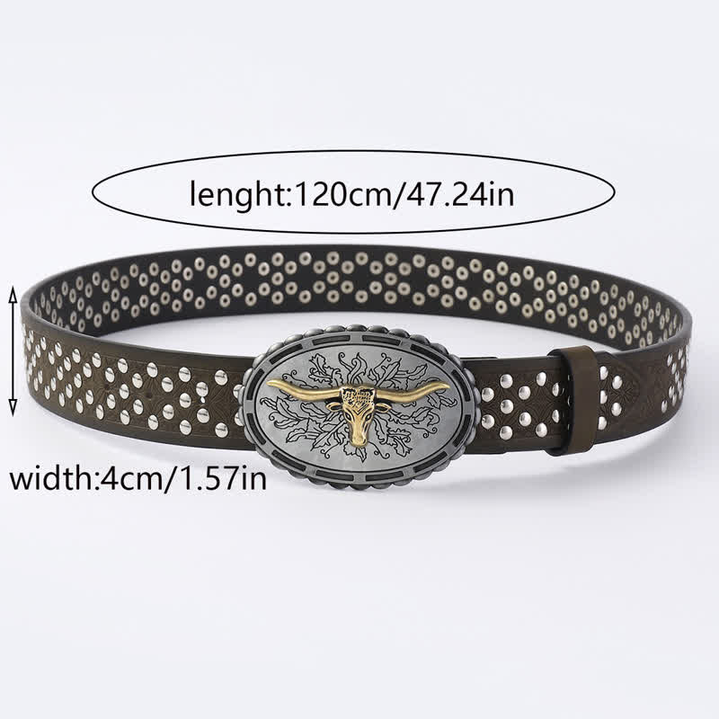 Cintura in pelle con decorazioni con borchie a testa di toro in argento da uomo - image 3
