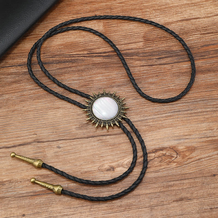 Ciondolo con pietre preziose in resina rotonda da cowboy Bolo Tie - Bianco - image 4