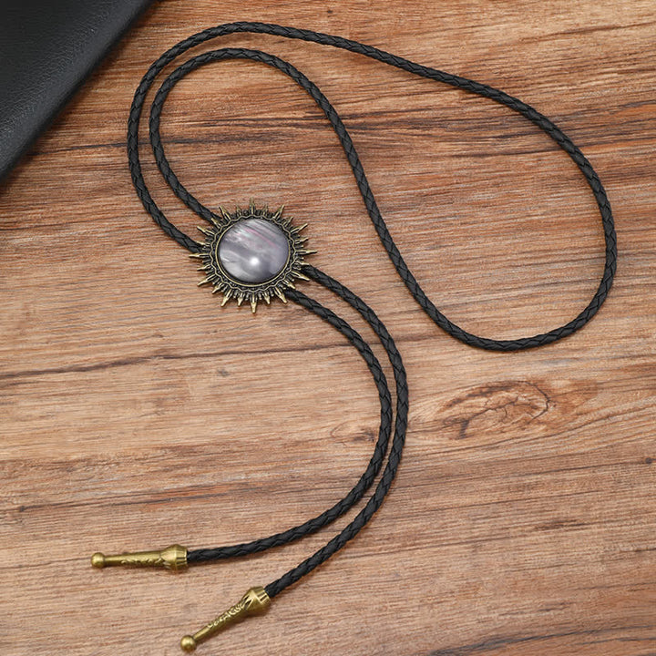 Ciondolo con pietre preziose in resina rotonda da cowboy Bolo Tie - Grigio - image 2