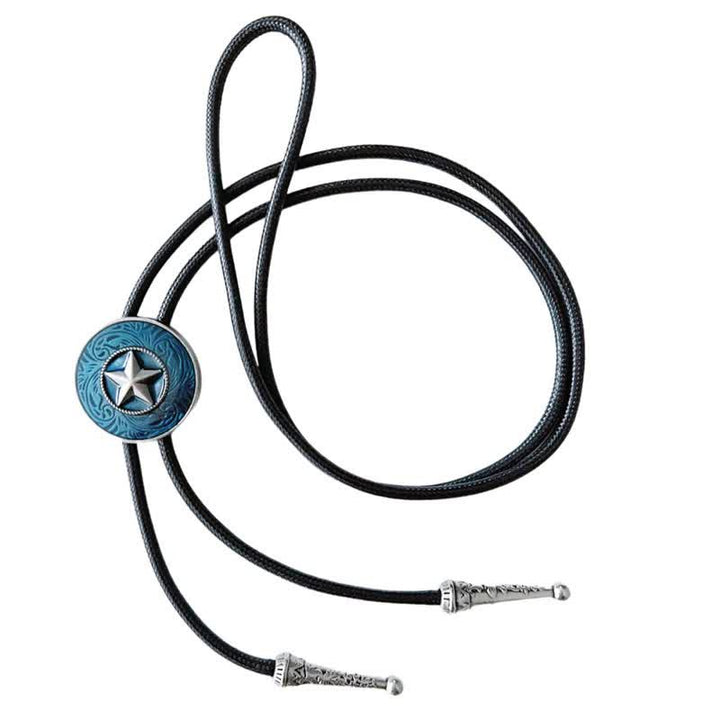 Elegante cravatta Bolo con stella a cinque punte e smalto blu