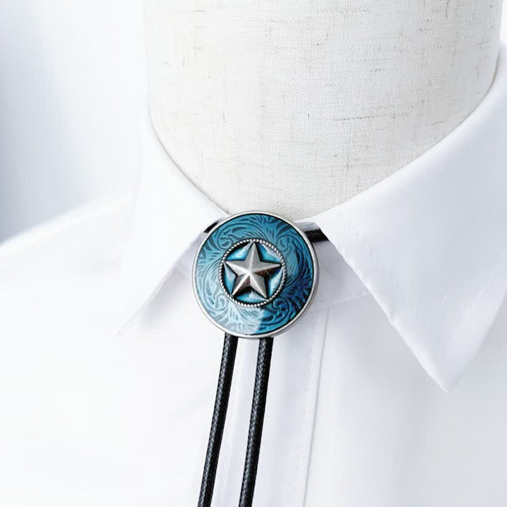 Elegante cravatta Bolo con stella a cinque punte e smalto blu