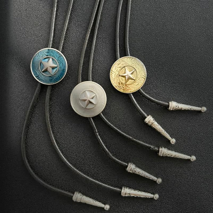 Elegante cravatta Bolo con stella a cinque punte e smalto blu