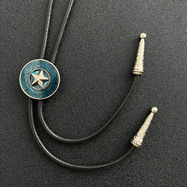 Elegante cravatta Bolo con stella a cinque punte e smalto blu