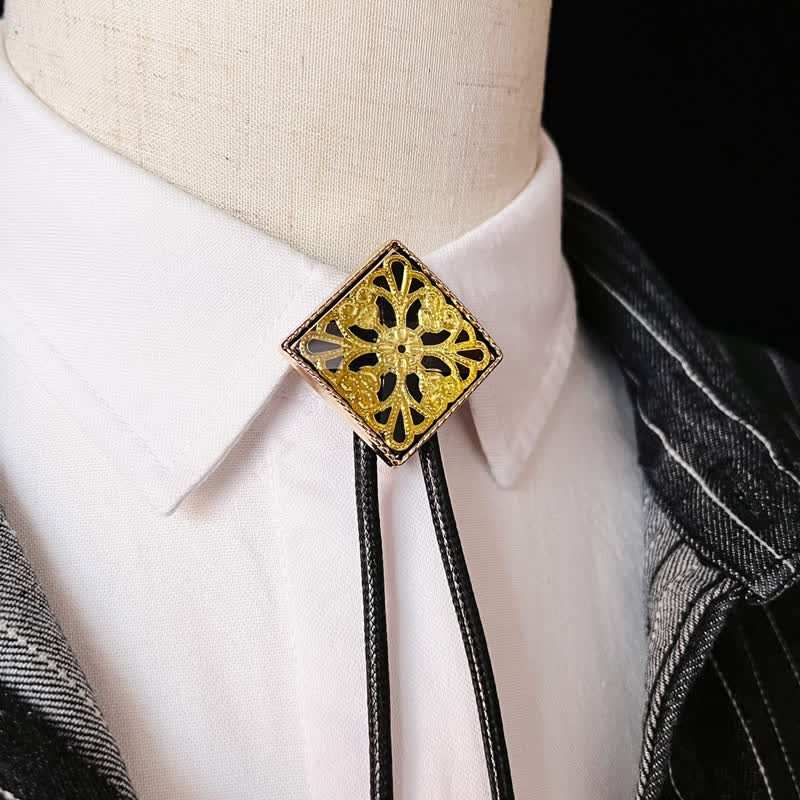 Cravatta Bolo a forma di diamante con motivo floreale dorato - image 1