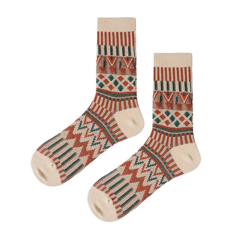Calzini in cotone con motivo tribale colorato - Beige - 6 paia - Taglia unica (US 6 - US 10) - image 8