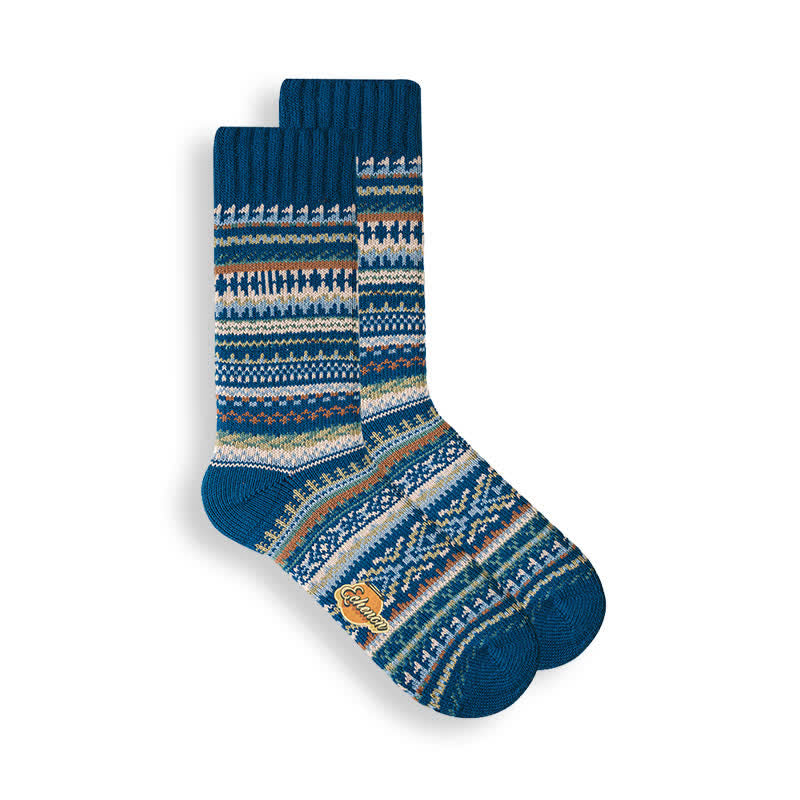 Calzini da uomo in cotone con motivo geometrico in stile etnico - Blu - 6 paia - Taglia unica (US 6.5 - US 10) - image 1