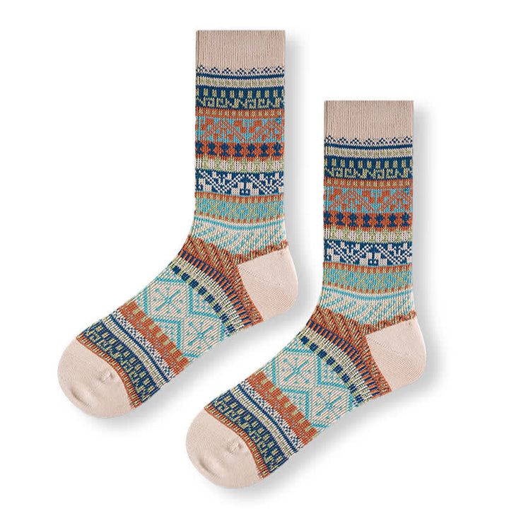 Calzini in cotone con motivi geometrici tribali vintage - Beige - 6 paia - Taglia unica (US 6 - US 10) - image 16