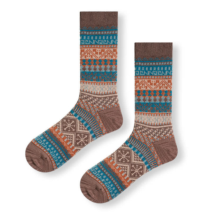 Calzini in cotone con motivi geometrici tribali vintage - Caffè - 6 paia - Taglia unica (US 6 - US 10) - image 13