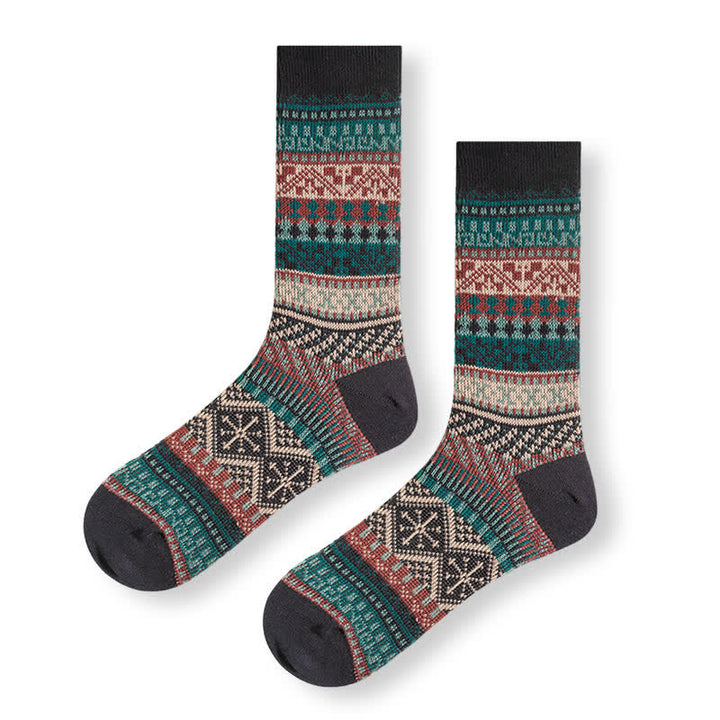 Calzini in cotone con motivi geometrici tribali vintage - Nero - 6 paia - Taglia unica (US 6 - US 10) - image 12