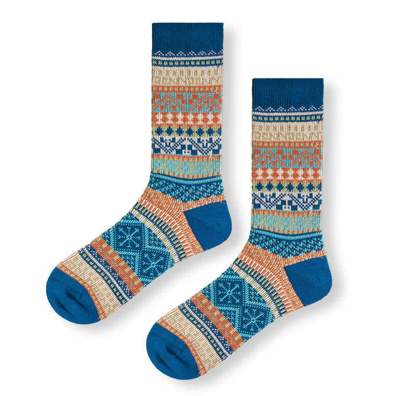 Calzini in cotone con motivi geometrici tribali vintage - Blu - 6 paia - Taglia unica (US 6 - US 10) - image 15