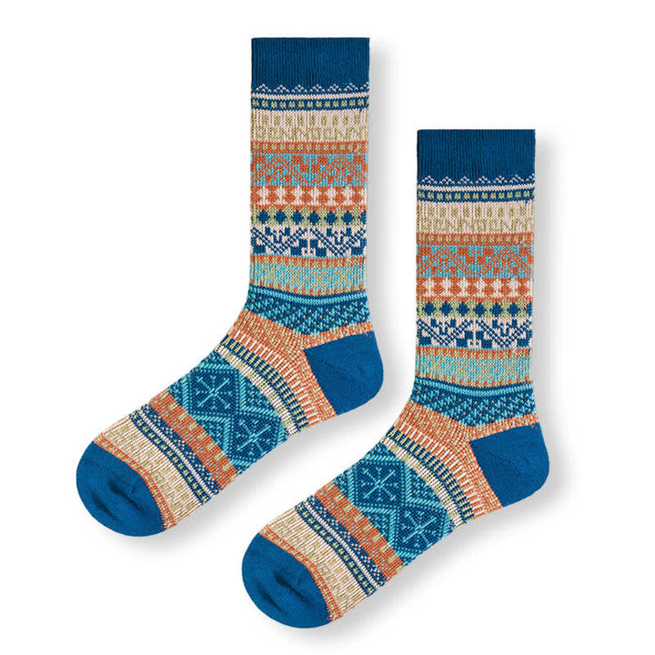 Calzini in cotone con motivi geometrici tribali vintage - Blu - 6 paia - Taglia unica (US 6 - US 10) - image 15