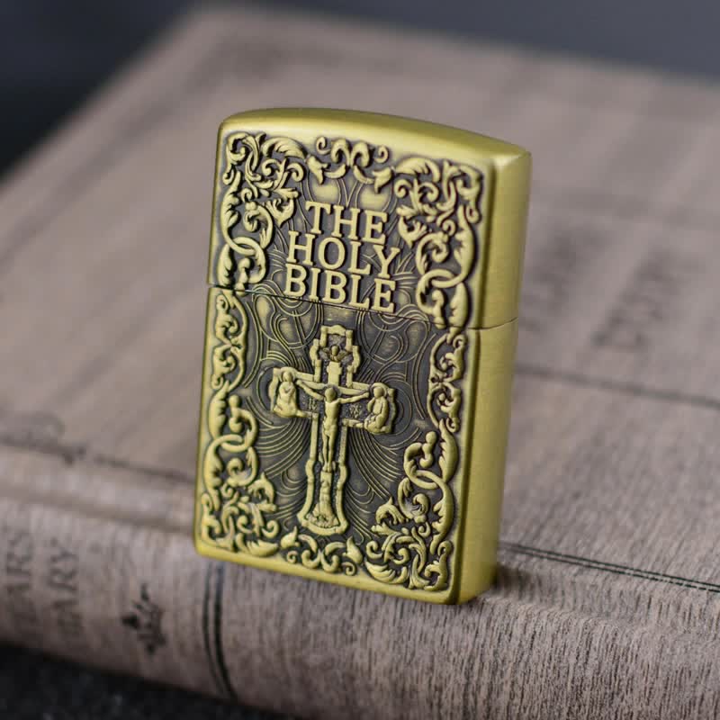 Accendino a butano ricaricabile con mola a croce della Sacra Bibbia - Oro - image 6