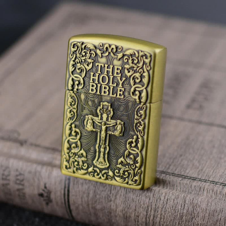 Accendino a butano ricaricabile con mola a croce della Sacra Bibbia - Oro - image 6