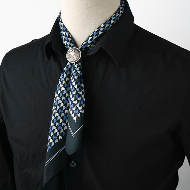 Sciarpa quadrata pied de poule blu navy e blu con fibbia per sciarpa