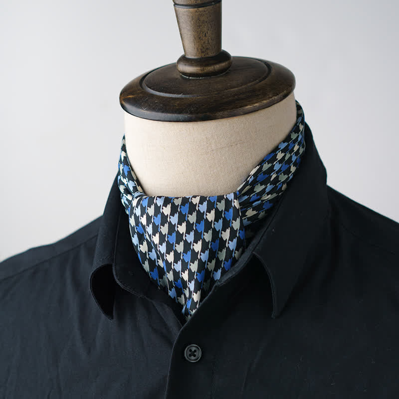 Sciarpa quadrata pied de poule blu navy e blu con fibbia per sciarpa
