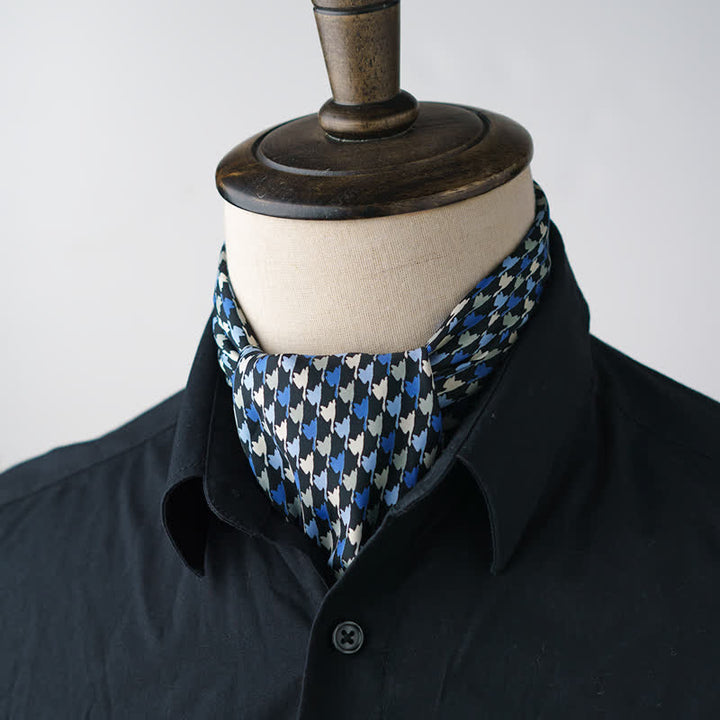 Sciarpa quadrata pied de poule blu navy e blu con fibbia per sciarpa