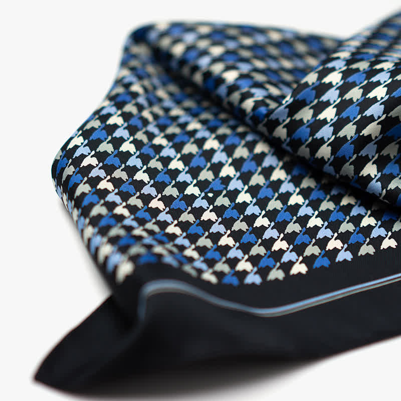 Sciarpa quadrata pied de poule blu navy e blu con fibbia per sciarpa