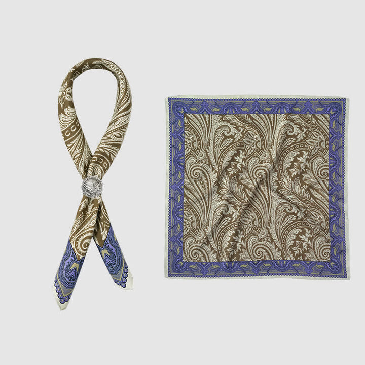 Sciarpa quadrata stampata Paisley esotica con fibbia per sciarpa
