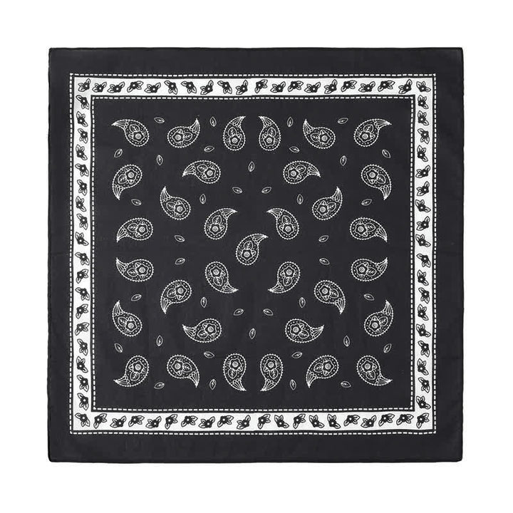 Sciarpa quadrata nera con motivo Paisley e fibbia in pelle a forma di leone - image 1