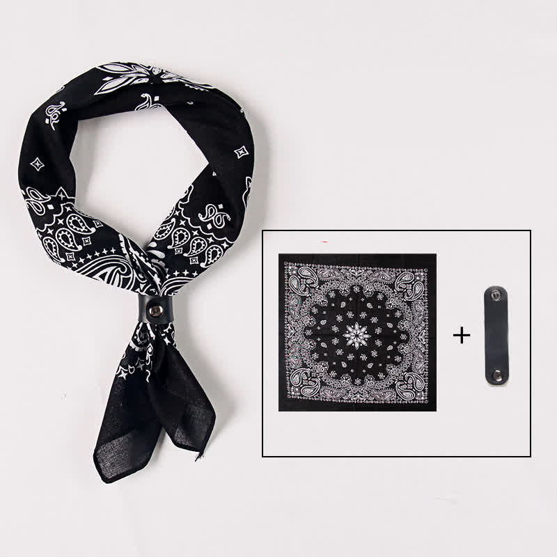Sciarpa quadrata stampata Paisley alla moda con fibbia per sciarpa - Nero - image 3