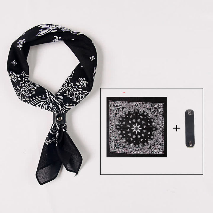 Sciarpa quadrata stampata Paisley alla moda con fibbia per sciarpa - Nero - image 3