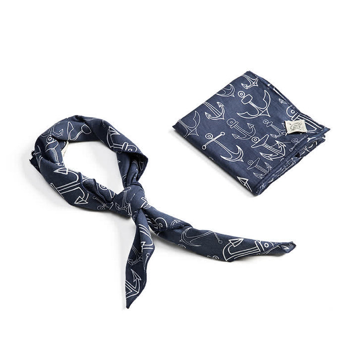 Sciarpa quadrata blu navy con fibbia in pelle