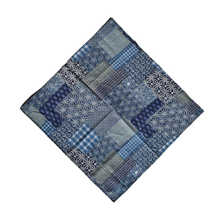 Sciarpa quadrata con motivo geometrico patchwork blu vintage