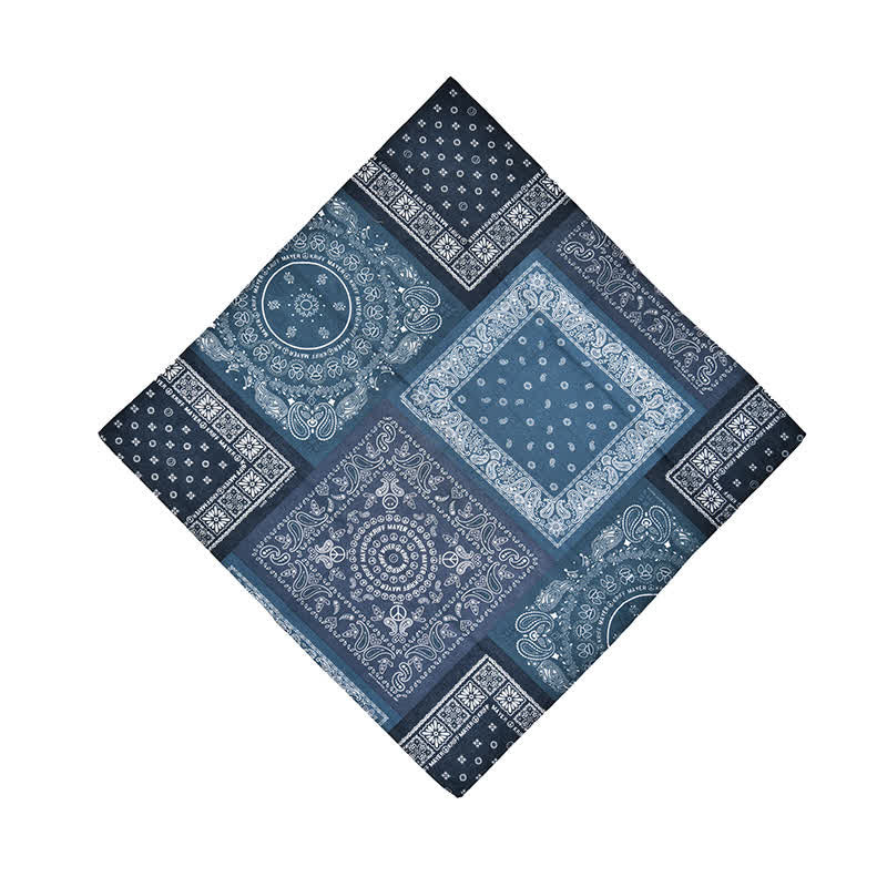 Sciarpa quadrata con motivo geometrico patchwork blu vintage