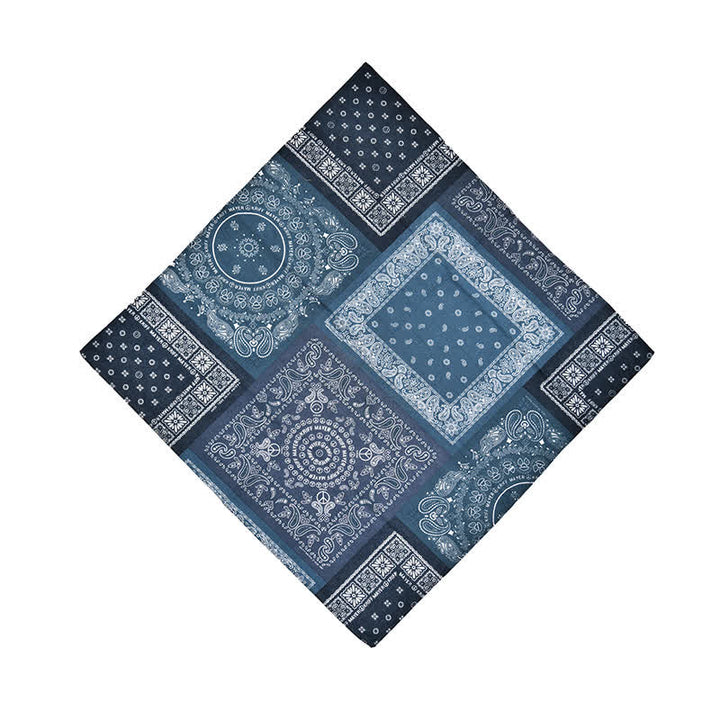 Sciarpa quadrata con motivo geometrico patchwork blu vintage